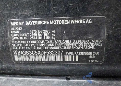 2013 BMW 3 Series 328I xDrive from USA, damaged, VIN WBA3B3C5XDF532307